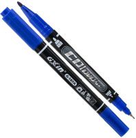 Маркер перманентный двусторонний острый 1 мм - супер тонкий 0,5 мм G-107A, синий